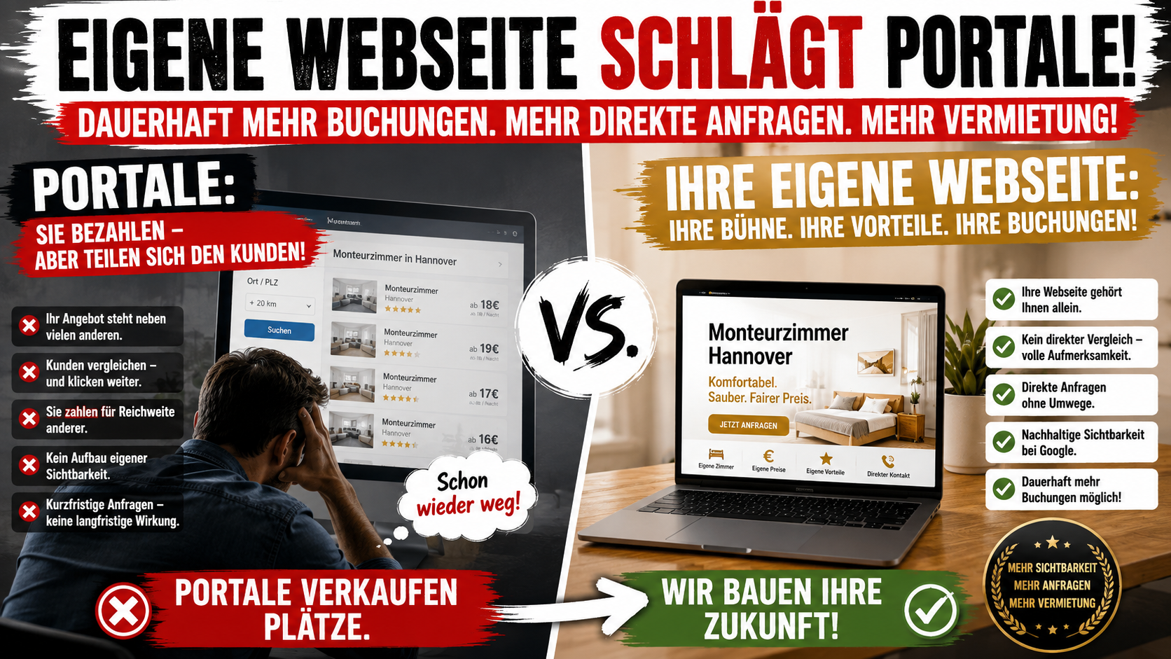 Die eigene Monteurzimmerwebseite stärker als Portale