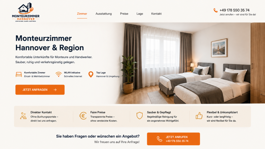 Monteurzimmer Beispiel Homepage