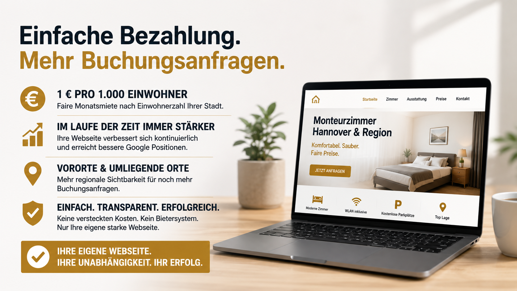 Monteurzimmer Homepage Konzept